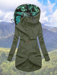 Wanda | Damen Lange Winterjacke | mit Kapuze in Armeegrün