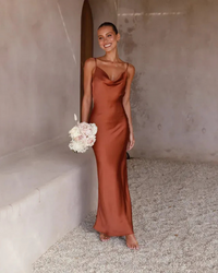 Damen langes elegantes Kleid für Hochzeitsgäste | Maxi in Braun