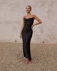 Damen langes elegantes Kleid für Hochzeitsgäste | Maxi in Schwarz