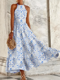 Damen langes Neckholder-Sommerkleid - | Maxi in Hellblau