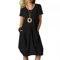 Sabine | Damen Sommer Kurzärmliges Kleid | A linie in Schwarz