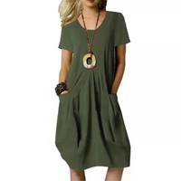 Sabine | Damen Sommer Kurzärmliges Kleid | A linie in Armeegrün