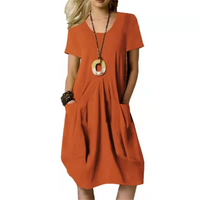 Sabine | Damen Sommer Kurzärmliges Kleid | A linie in Orange Rot
