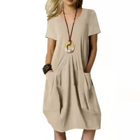 Sabine | Damen Sommer Kurzärmliges Kleid | A linie in Khaki