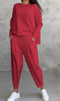 Thalia | Damen Elegant Zweiteiler | Komplete Outfit in Rot