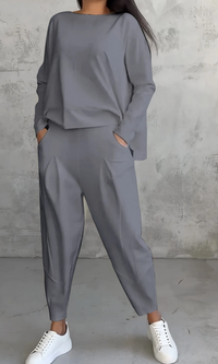 Thalia | Damen Elegant Zweiteiler | Komplete Outfit in Grau