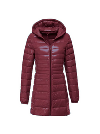 Phoebe| Leichte Daunenjacke Damen | Steppjacke Lang in Rotwein