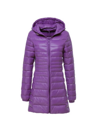 Phoebe| Leichte Daunenjacke Damen | Steppjacke Lang in Lila