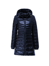Phoebe| Leichte Daunenjacke Damen | Steppjacke Lang in Blau