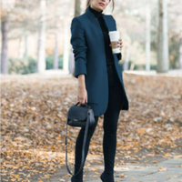 Lena | Damen Langer Trenchcoat | Wintermantel in Marineblau