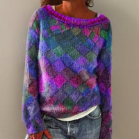 Emilia | Damen Locker Sitzender Rautenmuster Knit Sweater in Lila