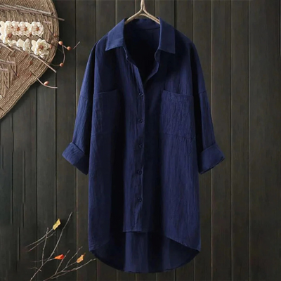 Damen lockeres Hemd mit Knopfleiste | Langarm