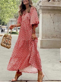 Damen lockeres luftiges Sommerkleid | Maxi in Rot