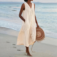 Damen luftiges ärmelloses Strandkleid | Midi in Braun