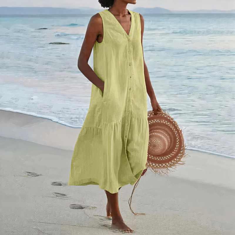 Damen luftiges ärmelloses Strandkleid | Midi