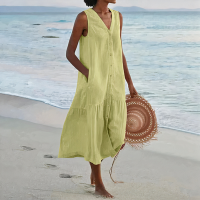 Damen luftiges ärmelloses Strandkleid | Midi