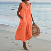 Damen luftiges ärmelloses Strandkleid | Midi in Orange