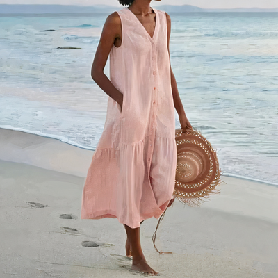 Damen luftiges ärmelloses Strandkleid | Midi