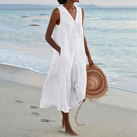 Damen luftiges ärmelloses Strandkleid | Midi in Weiß