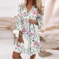Damen luftiges Boho-Sommerkleid | Mini in Weiß-Rosa