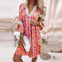 Damen luftiges Boho-Sommerkleid | Mini in Rosa-Rot