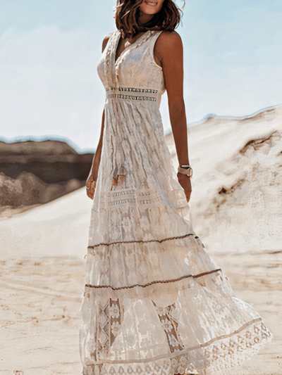 Damen luftiges Boho-Strandkleid | Maxi