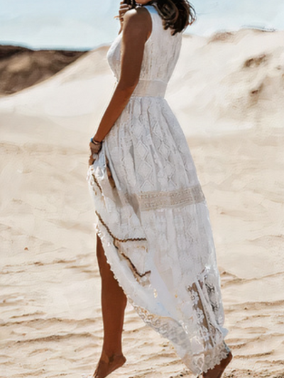 Damen luftiges Boho-Strandkleid | Maxi