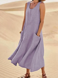 Damen luftiges Sommerkleid mit Taschen | Midi in Hellviolett