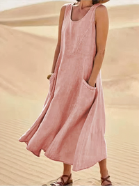 Damen luftiges Sommerkleid mit Taschen | Midi in Rosa