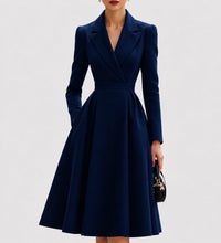Nora | Damen Mantelkleid tailliert geschnitten elegante Formal Dresses Midi in Marineblau