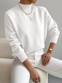 Elisabeth | Damen Mock-Turtleneck Langarm Relaxed-Fit Sweater in Weiß