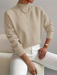 Elisabeth | Damen Mock-Turtleneck Langarm Relaxed-Fit Sweater in Beige