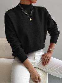 Elisabeth | Damen Mock-Turtleneck Langarm Relaxed-Fit Sweater in Schwarz