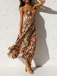 Damen modisches ärmelloses Sommerkleid | Midi in Rot/Orange