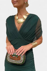 Greta | Damen Off-Shoulder Cocktailparty-Kleid figurbetontes Maxi-Abendkleid in Grün