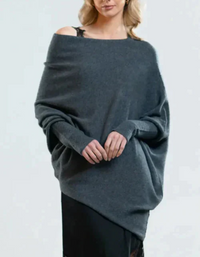 Veronica | Damen Oversize Pullover | Schwarz in Dunkelgrau