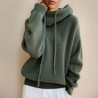 Elfriede | Damen Oversize Strick-Turtleneck Sweater mit Kapuze und Kordelzug in Grün