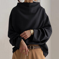 Mia | Damen Oversized Strickpullover mit Hochkragen und weitem Schnitt in Schwarz