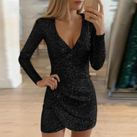 Elize | Damen Pailletten Wickelkleid | Mini in Schwarz