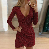 Elize | Damen Pailletten Wickelkleid | Mini in Weinrot