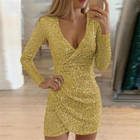 Elize | Damen Pailletten Wickelkleid | Mini in Goldene