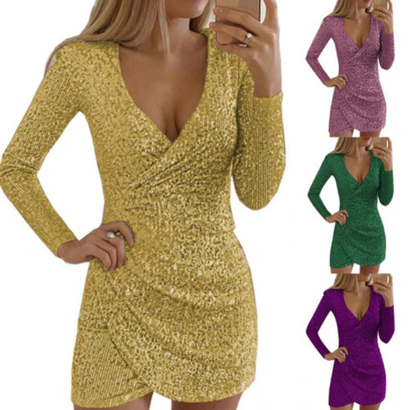 Elize | Damen Pailletten Wickelkleid | Mini