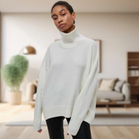 Emery | Damen Rollkragenpullover Schwarz | Strick in Weiß