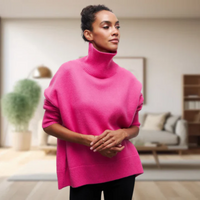 Emery | Damen Rollkragenpullover Schwarz | Strick in Rosa