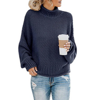 Christa | Damen Rollkragenpullover Schwarz | Strick in Marine Blau