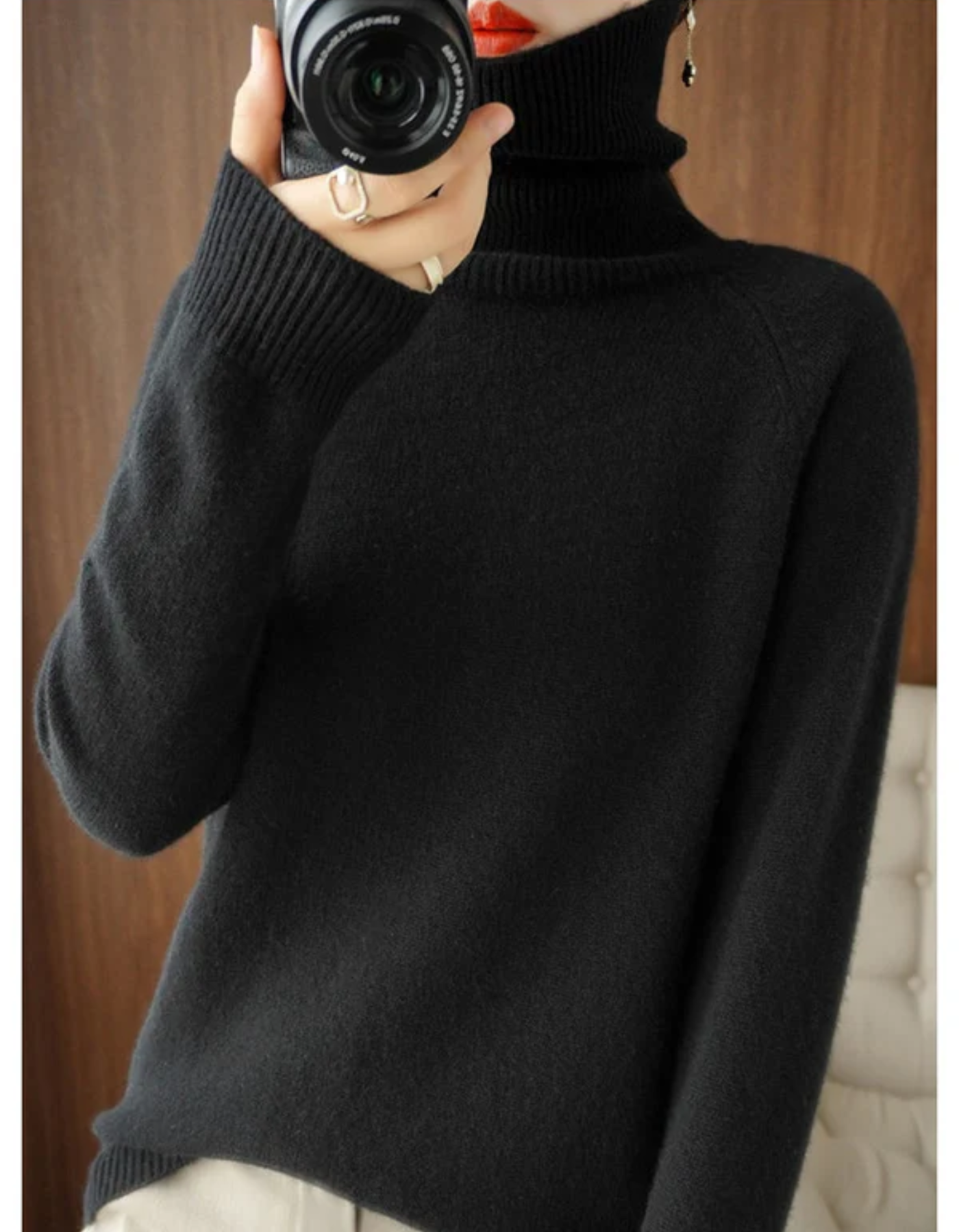 Renata | Damen Rollkragenpullover Schwarz | Warm