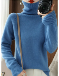Renata | Damen Rollkragenpullover Schwarz | Warm in Blau