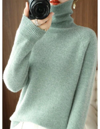 Renata | Damen Rollkragenpullover Schwarz | Warm in Grün
