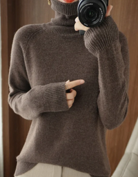 Renata | Damen Rollkragenpullover Schwarz | Warm in Braun
