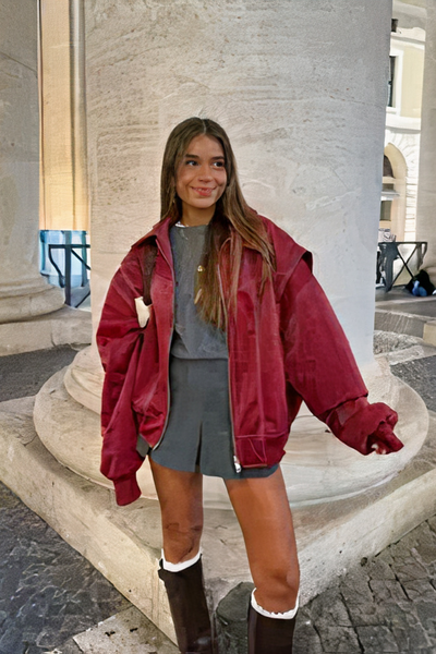 Damen rote oversized Jacke | Herbst